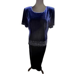 R&M Richard’s By Karen Kwong Women’s Sz14 shimmering beaded maxi velvet dress